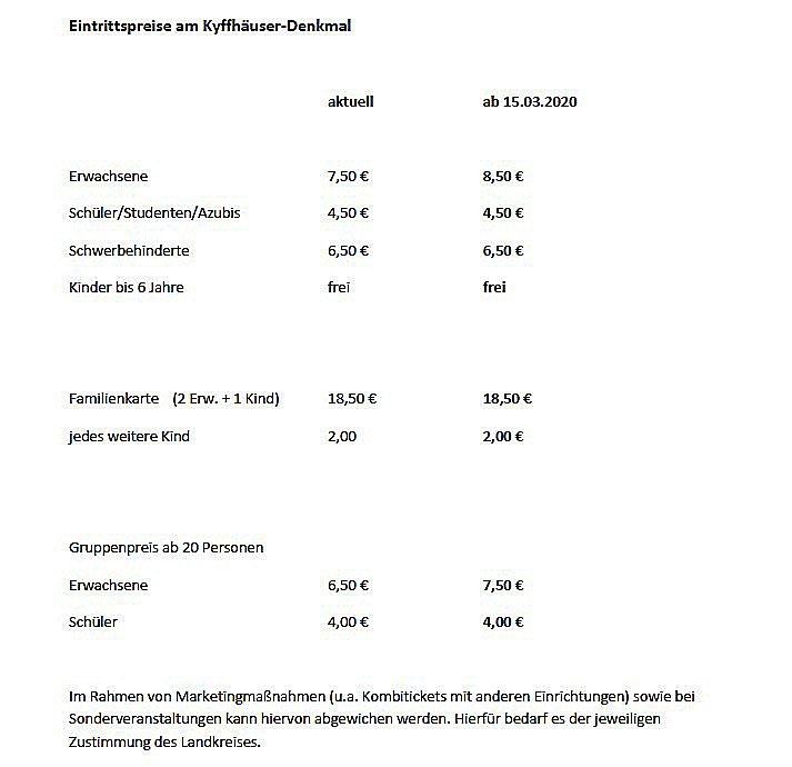 Bild: H&ouml;herer Eintrittspreis f&uuml;r Erwachsene am Kyffh&auml;user-Denkmal