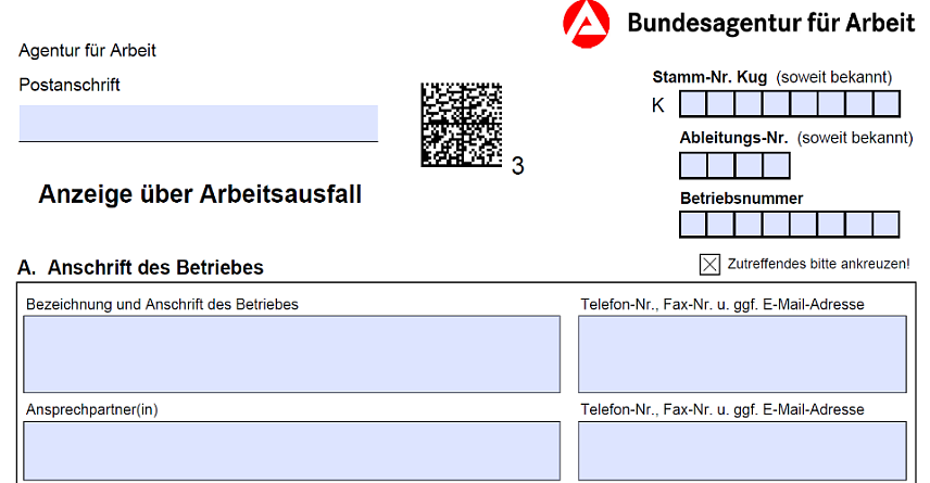 Bild: Auszug aus dem Formblatt zur Beantragung von Kurzarbeitergeld