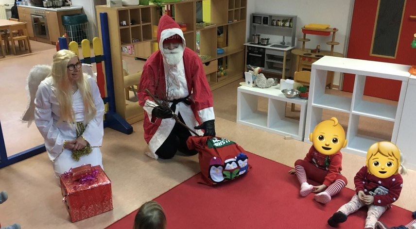 Bild: Kurz vor dem Fest machten Weihnachtsmann und Engel schon einmal Halt in der Kita Brummkreisel