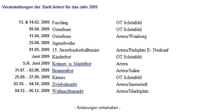 Bild: Termine Artern