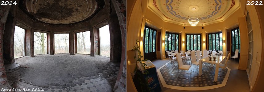 Bild: Der Pavillon im Park Hohenrode damals und heute