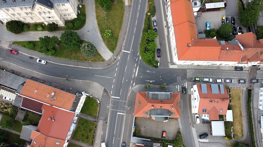 Bild: Luftaufnahme mit Blick auf den Bereich des geplanten Kreisverkehrs