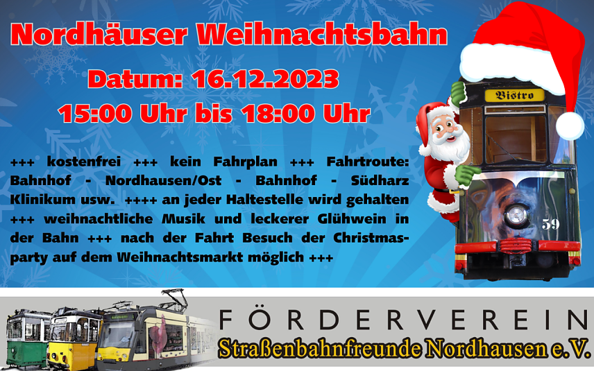 Bild: Die Nordh&auml;user Weihnachtsbahn verkehrt vor dem dritten Advent in der Stadt