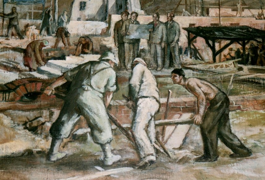 Bild: Das Geschehen auf der Baustelle im zerst&ouml;rtem Stadtzentrum 1952/53