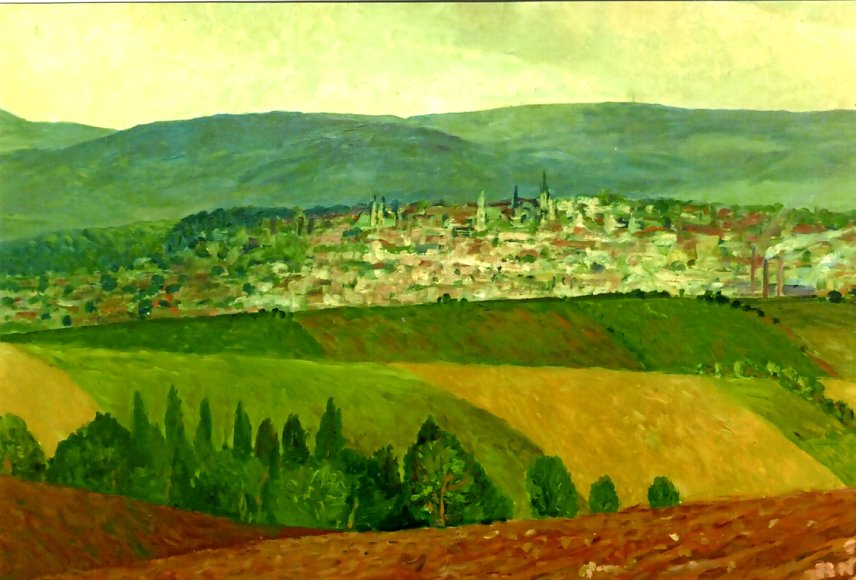 Bild: Ulf Raecke, Erfurt, Blick auf Nordhausen, Detail, &Ouml;lmalerei 1992