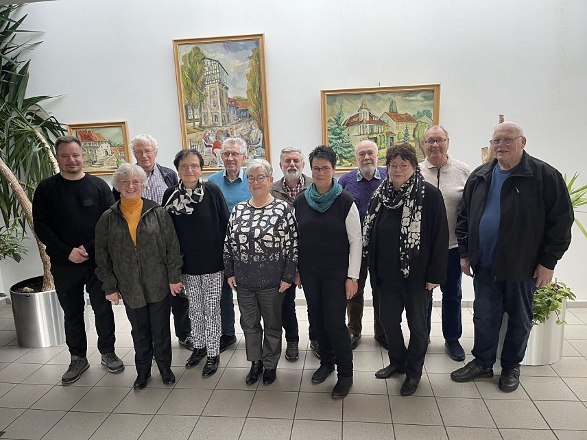 Bild: Gruppenfoto von links nach rechts: Christian Zwingmann, Konstantia Wehling, Thomas Nolte, Anna Maria Weinrich, Hubert Thume, Else Rosenthal, Heino Thiele, Margarita Berenshausen, Franz Schwark, Maria Rita Wei&szlig;bach, Karl Hesse, Kuno Buckler.