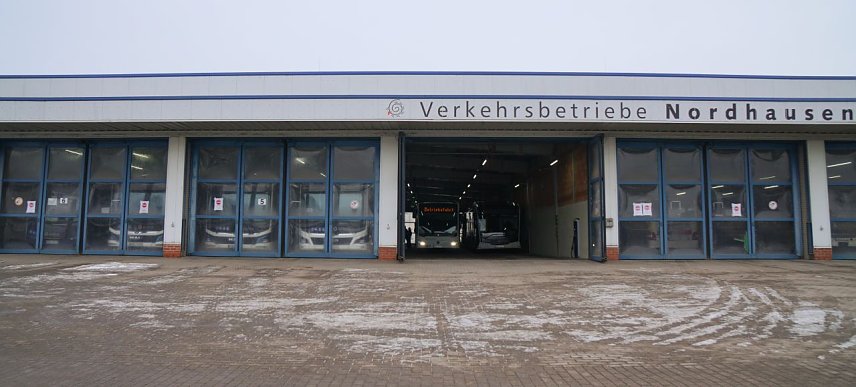 Bild: Busse stehen in den Garagenanlagen der Nordh&auml;user Verkehrsbetriebe. 