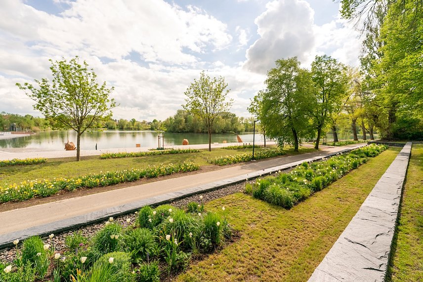 Bild: Teich, Gehweg, sch&ouml;ne Pflanzen