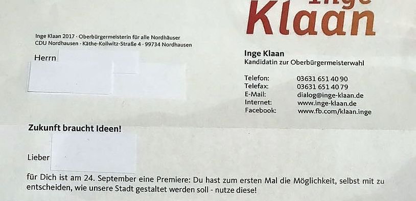 Bild: Brief (Ausschnitt) an Erstw&auml;hler verschickt