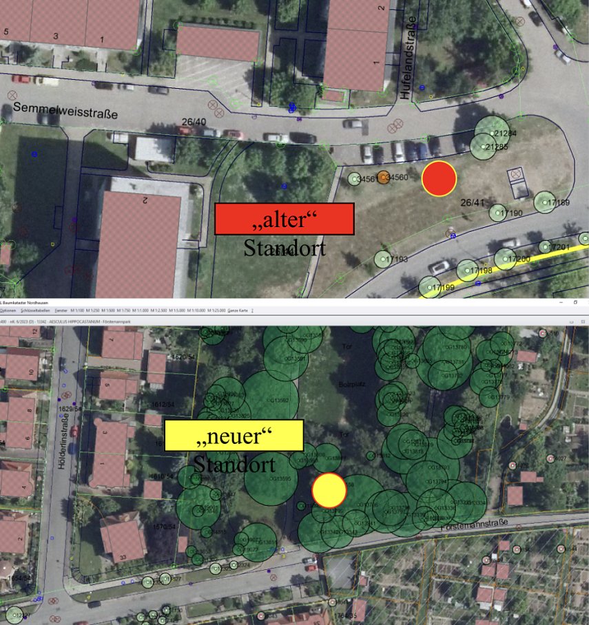 Bild: Der alte und der neue Standort auf der Karte