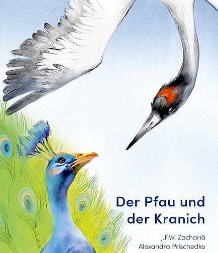 Bild: Die mehrfach ausgezeichnete Illustratorin Alexandra Prischedko hat gerade die Fabel "Der Pfau und der Kranich" von F.W. Zachariae neu illustriert. 