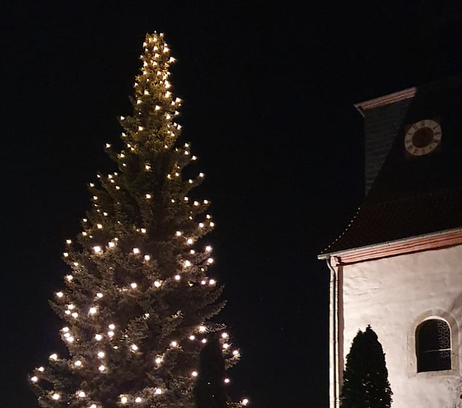 Erleuchteter Weihnachtsbaum bei Ferna (Foto: Kath. Kirchengemeinde St. Andreas Teistungen)