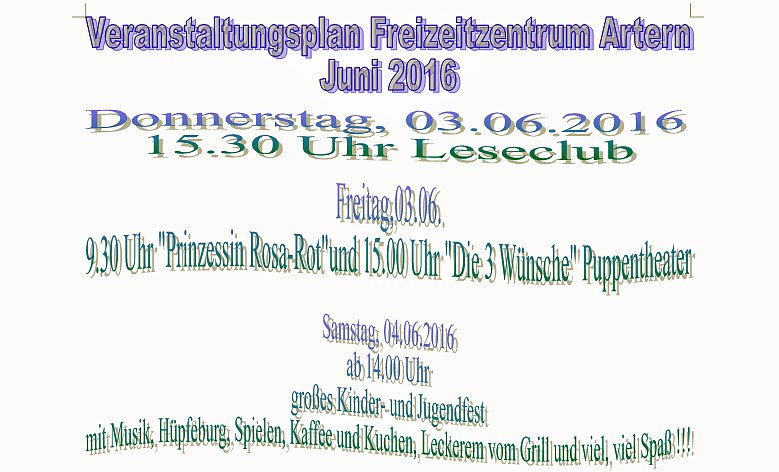 Was ist in Artern los (Foto: Freizeizentrum Artern) Was ist in Artern los (Foto: Freizeizentrum Artern)