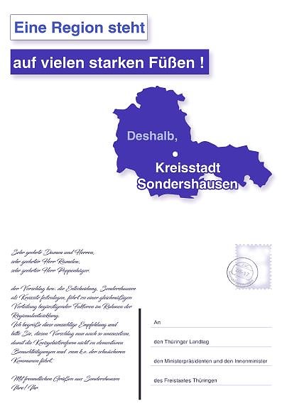 Postkarten f&uuml;r den Kreisstadtsitz werden &uuml;bergeben (Foto: Stadt Sondershausen)