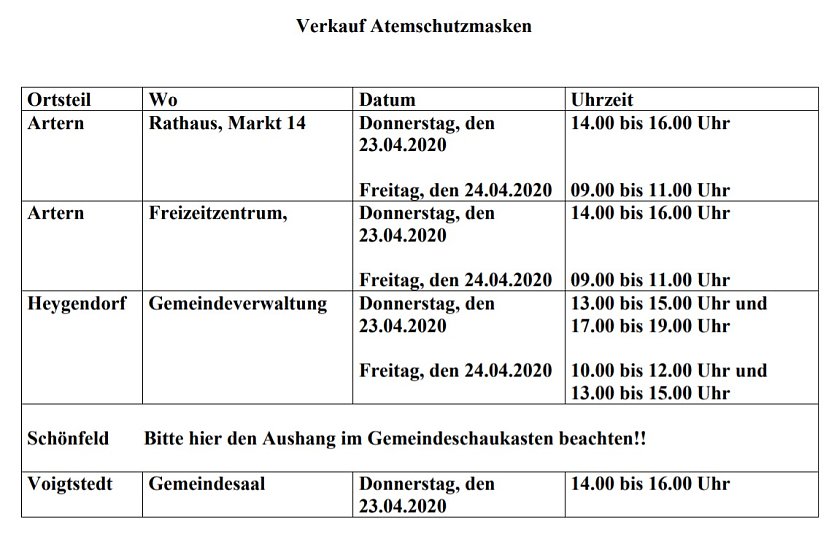 Artern: Abgabe von Masken f&uuml;r Mund-Nasen-Schutz (Foto: Stadt Artern)