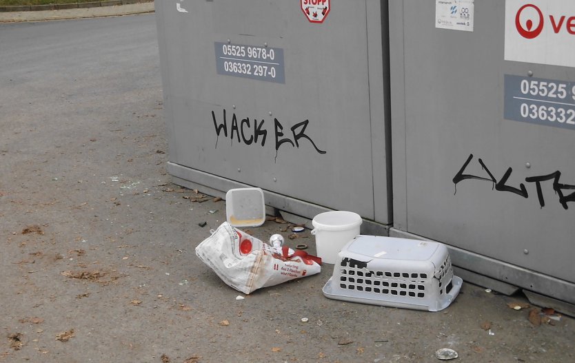 M&uuml;ll an den Containern beklagt unser Leser Manfred Kappler (Foto: M.Kappler)