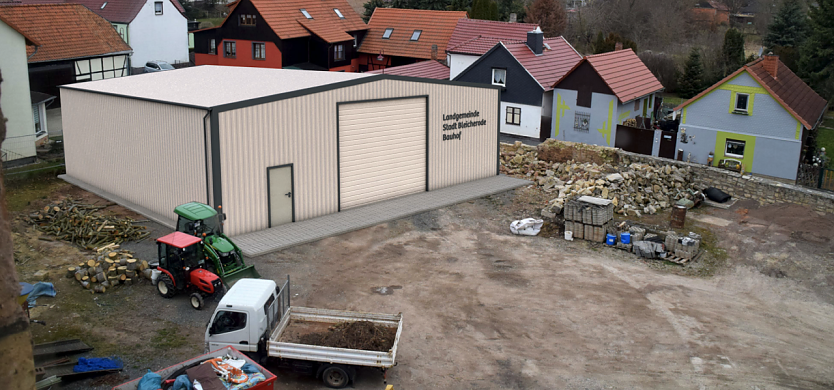 Entwurf für eine neue Lagerhalle in Nohra: Im Rat der Landgemeinde Bleicherode wurde gestern Abend über die Neustrukturierung der Bauhöfe diskutiert.  (Foto: Landgemeinde Bleicherode)