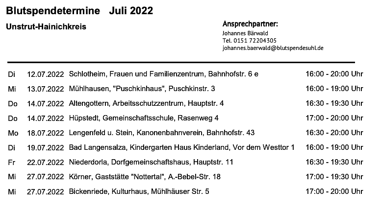 Termine (Foto:  Institut für Transfusionsmedizin Suhl )