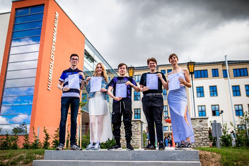 Lennart Beck, Vivian Sennewald, Laura Matura, Lilly Gehrmann und Annalena Albert (v.l.n.r.) vom Wilhelm-von-Humboldt Gymnasium in Nordhausen.  (Foto: Christoph Keil)