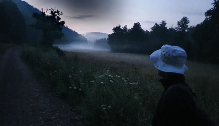 Christian Richter aus Jena bewundert den Morgennebel im Tal zwischen Wippertalsperre und Wippra nach knapp 120 Kilometern am dritten Tag des 16. Harz-Hunderters Extrem. Neun Stunden später hat der Extremwanderer den Harz zum zweiten Mal in West-Ost-Richtung am Stück durchquert. (Foto: Bodo Schwarzberg)