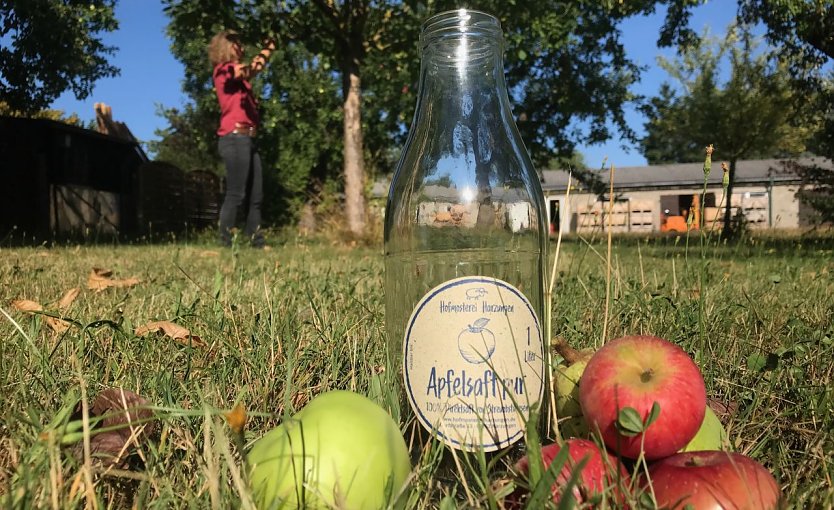 Für die kommende Erntesaison hat sich die kleine Mosterei Ibe aus Harzungen ein neues Logo auf umweltfreundlichen Graspapier gegönnt (Foto: agl)