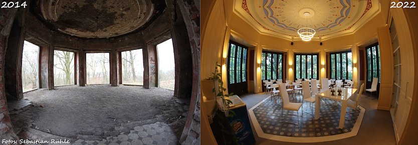 Der Pavillon im Park Hohenrode damals und heute (Foto: Förderverein Park Hohenrode)