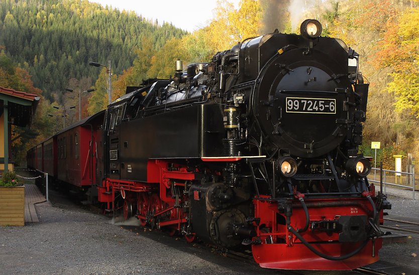 Die Dampflok 99 7245-6 der Harzer Schmalspurbahn wartet auf ihre Ausfahrt (Foto: Bernd Thielbeer)
