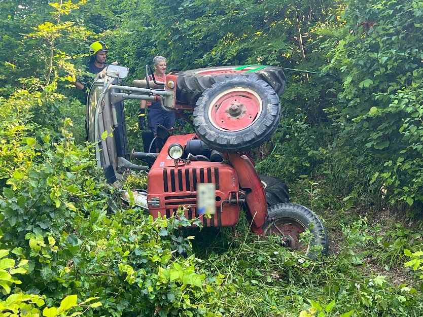 Verunfallter Traktor im Wald (Foto: S. Dietzel)