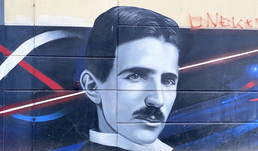 Nikola Tesla an eine Wand in der Leipziger Südvorstadt gesprayt (Foto: oas)
