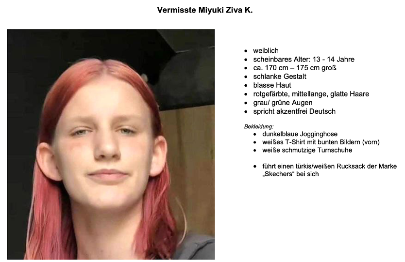 Fahndungsdokument Miyuki Ziva Kaiser (Foto: Polizei Sachsen)