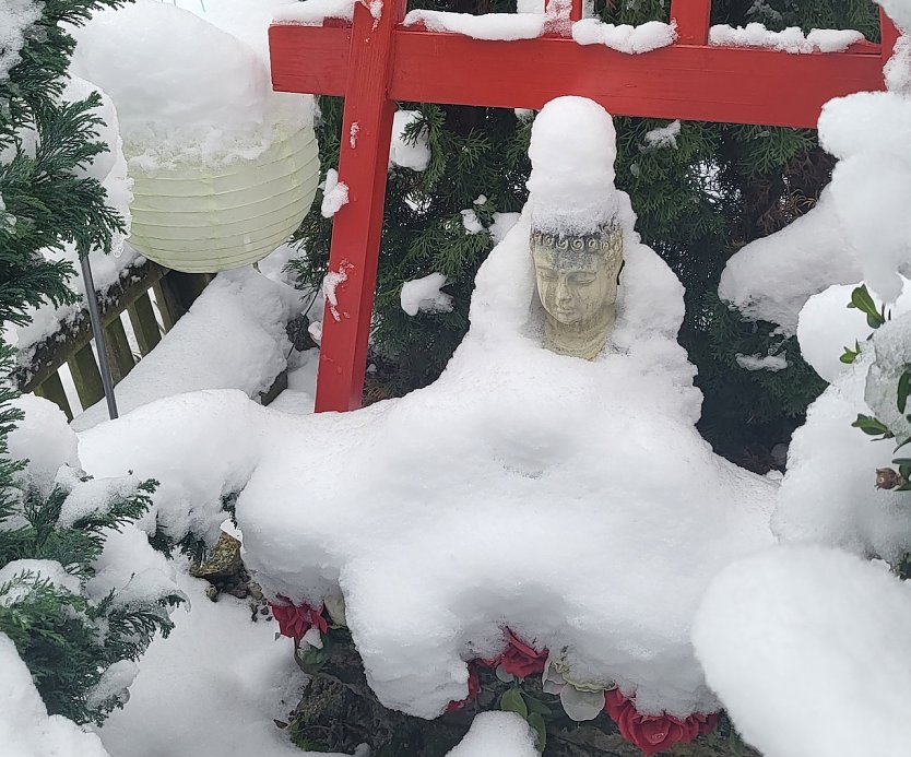 Buddha im Schnee in Bad Frankenhausen (Foto: Simone Klein)