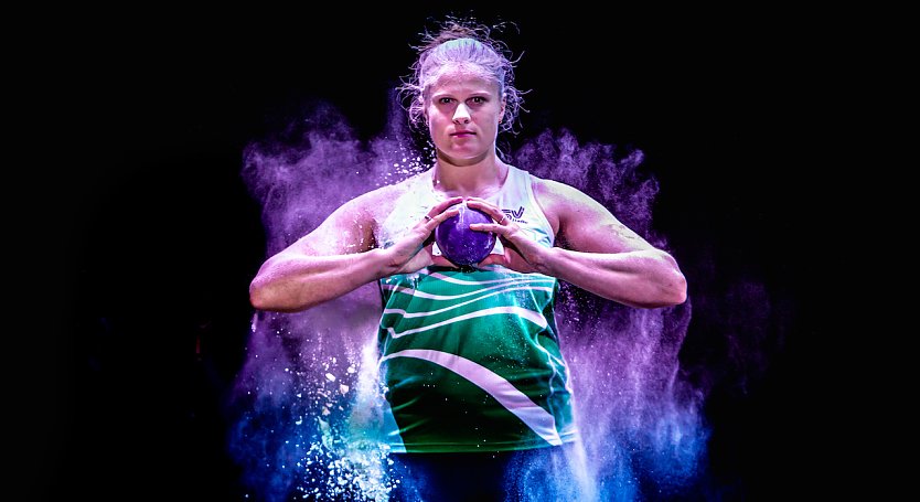 Sara Gambetta im vergangenen Jahr als Gesicht des neu aufgelegten Kugelstoß Indoor in Nordhausen (Foto: Christoph Keil)