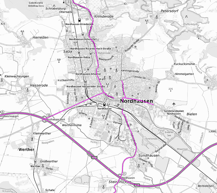 Lärmaktionsplanung 2024 - Ausschnitt der Kartierung mit den Straßen die betrachtet werden (Foto: Stadt Nordhausen)