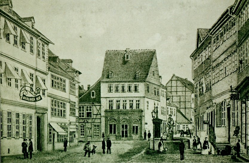 Alte Ansicht der Wasserkunst mit der Leda in der Unteren Rautenstraße nach 1818 (Foto: Heidelore Kneffel)