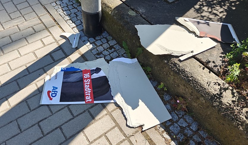Zerstörte Wahlplakate in Nordhausen (Foto: Peter Blei)