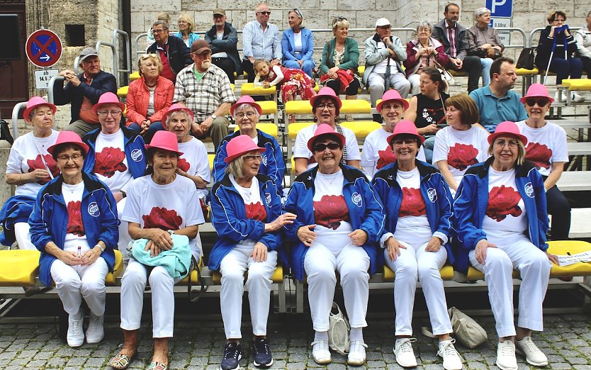 Mit großer Vorfreude wurde der Festumzug zum Brunnenfest in Bad Langensalza auch von den Tribünengästen erwartet (Foto: Eva Maria Wiegand)