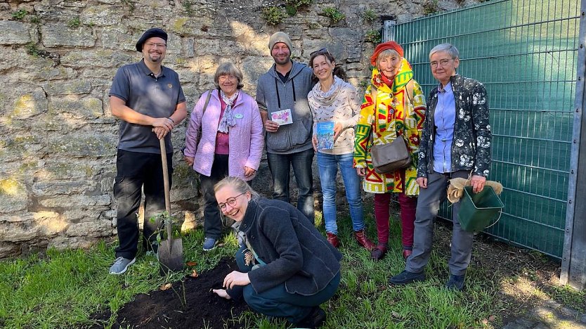 Wieder zu siebt pflanzten die Gästeführer Rosen (Foto: Christina Bessing)