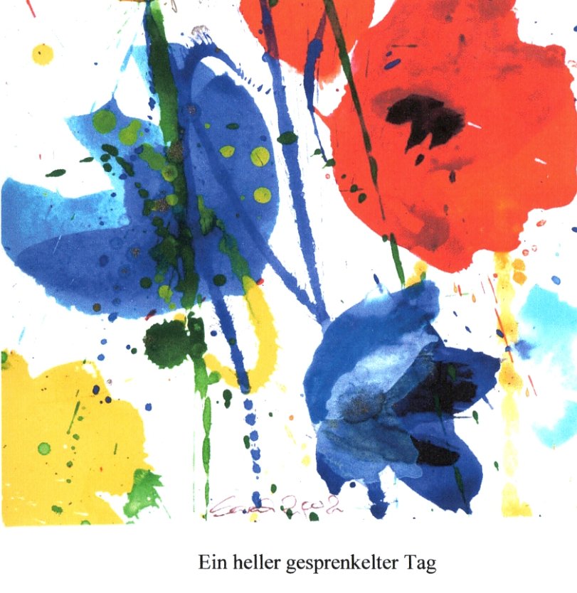 Akwareller von Sarah Kirsch an den F&ouml;rderverein, ein erdachtes k&uuml;nstlerisches Farbenspiel im Garten der Langen Reihe 11 in Limlingerode (Foto: Heidelore Kneffel)