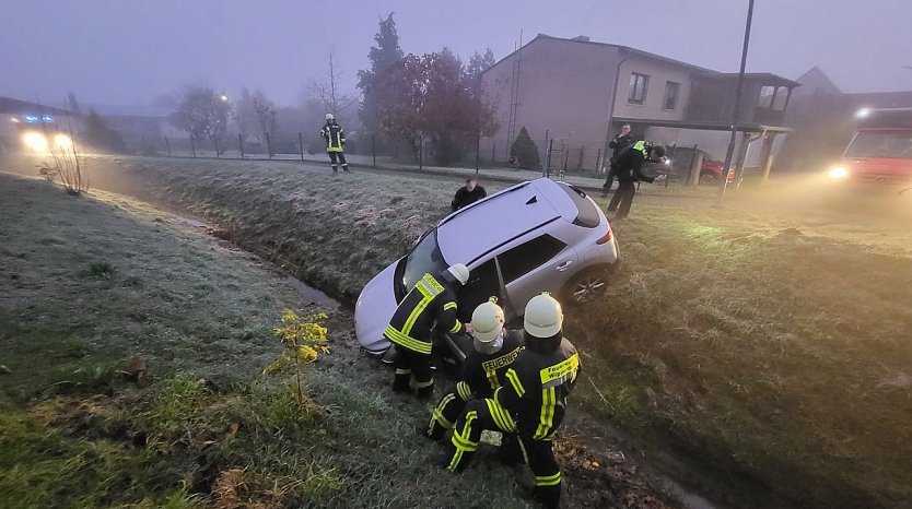 Unfallfahrzeug im Bachbett (Foto: S. Dietzel) Unfallfahrzeug im Bachbett (Foto: S. Dietzel)