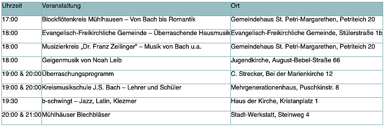 Programm zur langen Nacht der Hausmusik in M&uuml;hlhausen (Foto: Stadt M&uuml;hlhausen)
