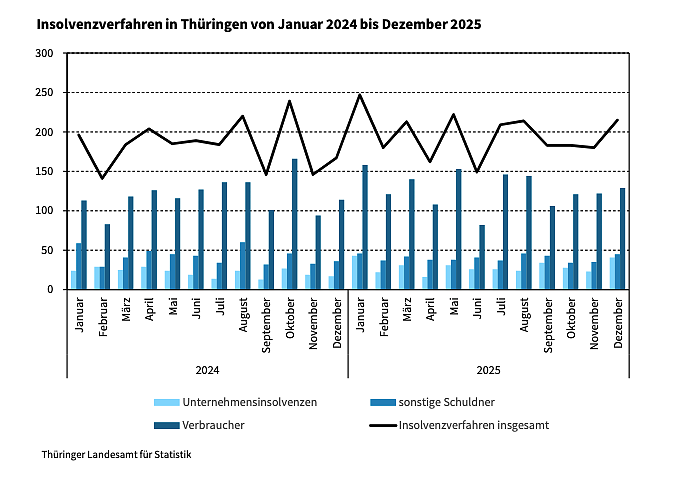 &Uuml;berblick &uuml;ber das Insolvenzgeschehen im vergangenen Jahr.  (Foto: Grafik: Statistisches Landesamt)